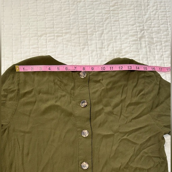 Madewell Green Olive Mini Dress V-Neck Button Back Size S - Picture 9 of 14